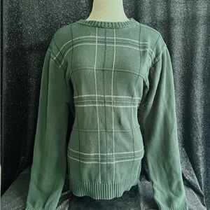 Croft & Barrow Green Crew Neck Sweater With Plaid Pattern Unisex